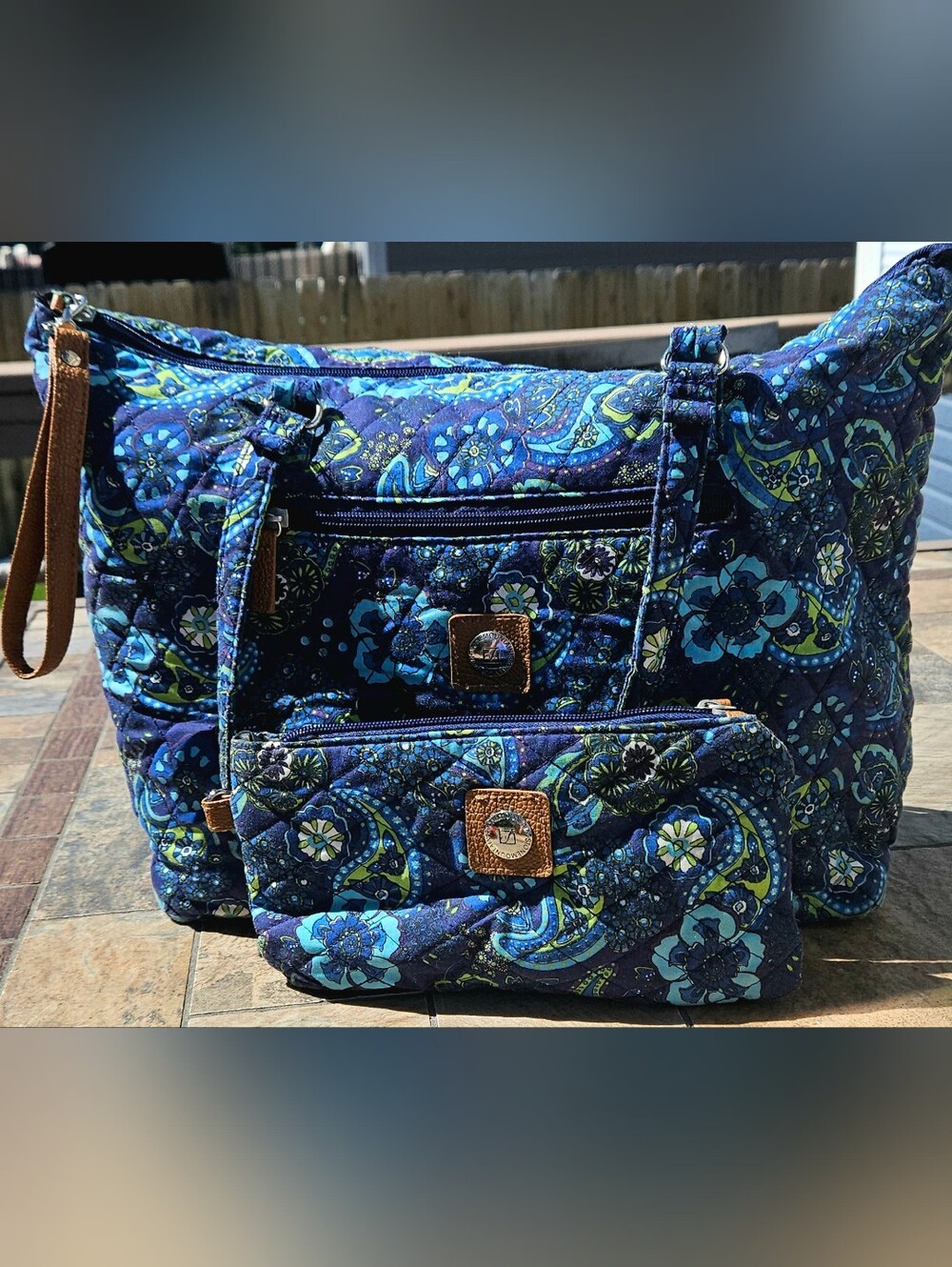 Stone Mountain Quilted Floral Tote Bag and Wallet/Wristlet- Blue Paisley Pattern